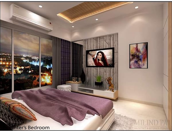 Modern Bedroom with Designer TV Unit & City View